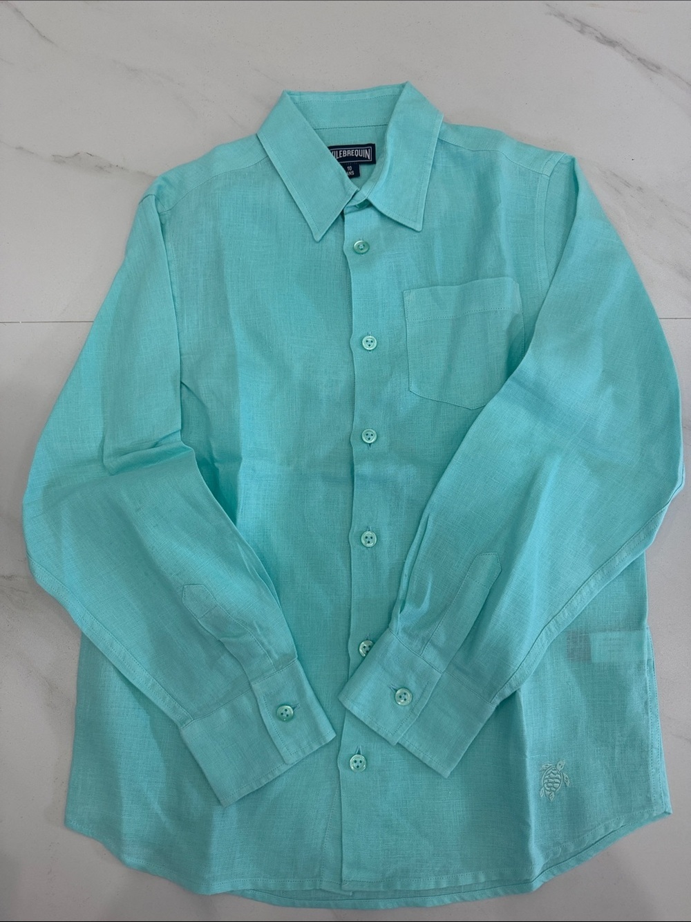 Vilebrequin Turquoise Button-Down Linen Shirt